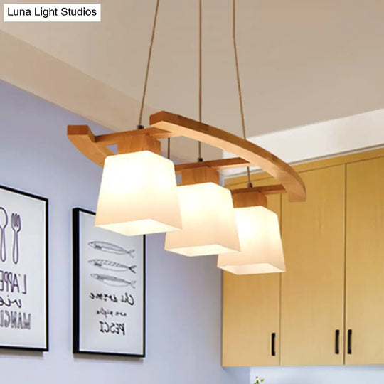 Minimalist Wood And Glass Pendant Light With 3 Bulbs For Kitchen