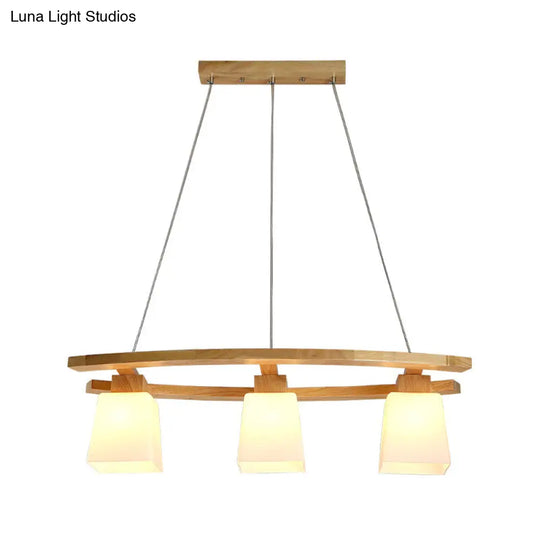 Minimalist Wood And Glass Pendant Light With 3 Bulbs For Kitchen