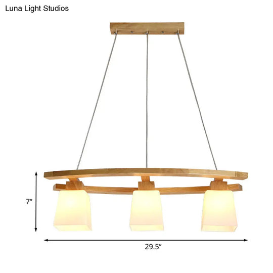 Minimalist Wood And Glass Pendant Light With 3 Bulbs For Kitchen