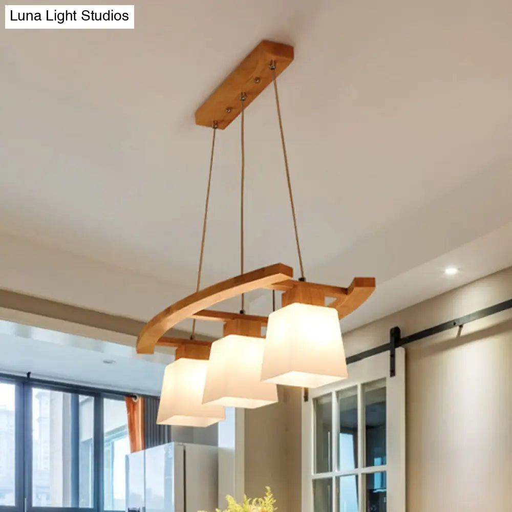 Minimalist Wood And Glass Pendant Light With 3 Bulbs For Kitchen