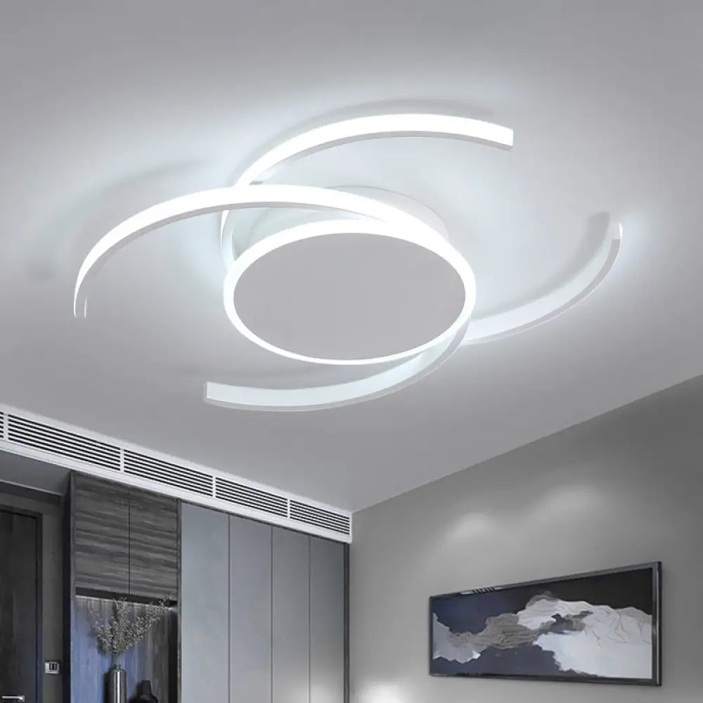 Minimalist White Led Acrylic Ceiling Lamp - Dual C Shaped Semi Flush 16’/19.5’/23.5’ Wide
