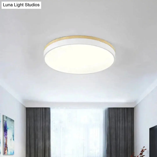 Minimalist White Led Acrylic Flushmount Ceiling Light With Wood Canopy - 12’/16’/19.5’ Diameter