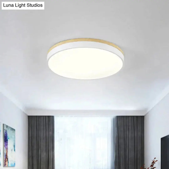 Minimalist White Led Acrylic Flushmount Ceiling Light With Wood Canopy - 12’/16’/19.5’ Diameter