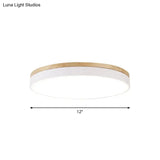 Minimalist White Led Acrylic Flushmount Ceiling Light With Wood Canopy - 12’/16’/19.5’ Diameter