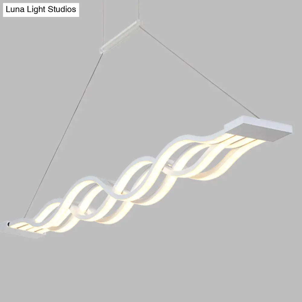 Minimalist White Led Acrylic Pendant Lamp: Wavy Suspended Lighting Fixture For Table