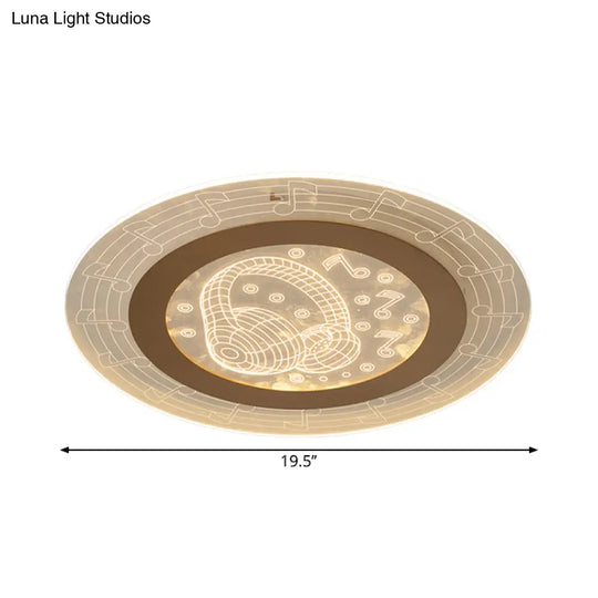 Minimalist White Led Flush Mount Ceiling Lamp With Music Note Pattern - Acrylic Disc 16/19.5 W