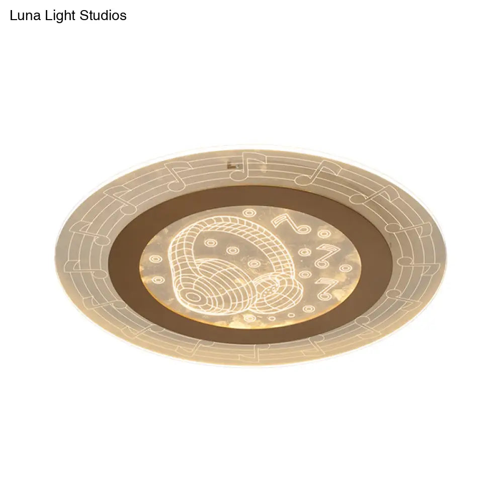 Minimalist White Led Flush Mount Ceiling Lamp With Music Note Pattern - Acrylic Disc 16/19.5 W