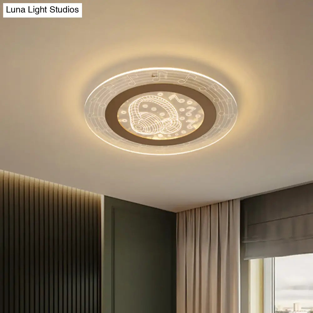 Minimalist White Led Flush Mount Ceiling Lamp With Music Note Pattern - Acrylic Disc 16/19.5 W