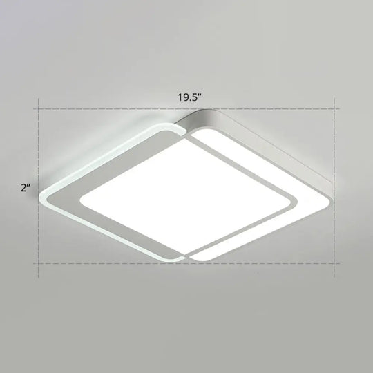 Minimalist White Led Flush Mount Ceiling Light With Acrylic Diffuser / 19.5’
