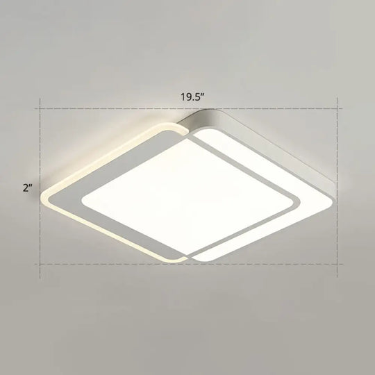 Minimalist White Led Flush Mount Ceiling Light With Acrylic Diffuser / 19.5’ Remote Control