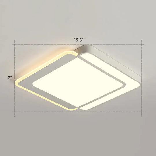 Minimalist White Led Flush Mount Ceiling Light With Acrylic Diffuser / 19.5’ Warm