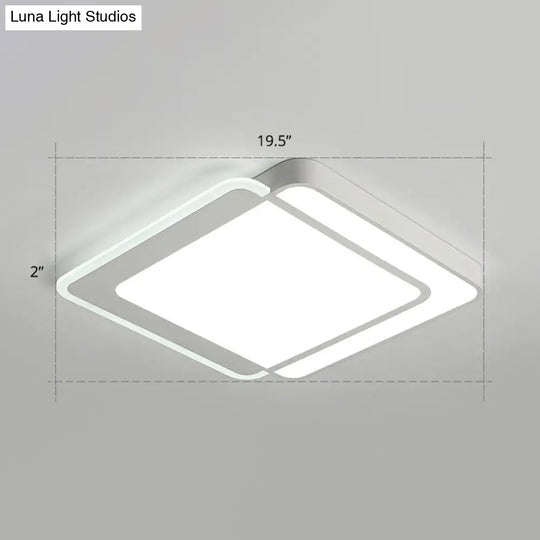 Minimalist White Led Flush Mount Ceiling Light With Acrylic Diffuser / 19.5