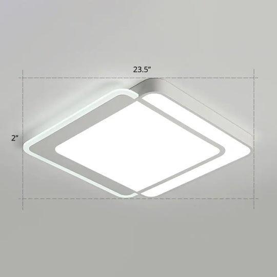 Minimalist White Led Flush Mount Ceiling Light With Acrylic Diffuser / 23.5’