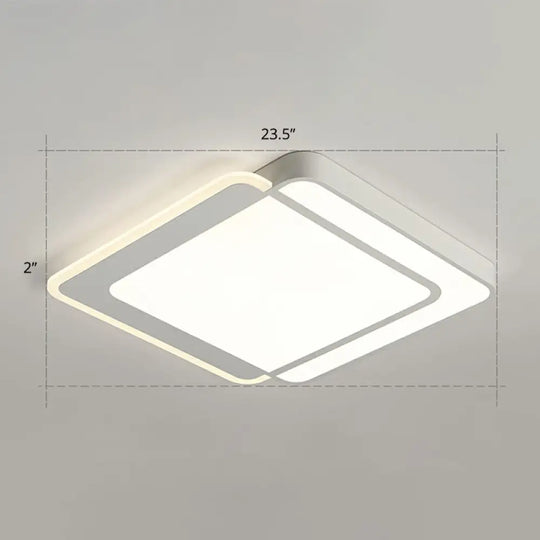 Minimalist White Led Flush Mount Ceiling Light With Acrylic Diffuser / 23.5’ Remote Control