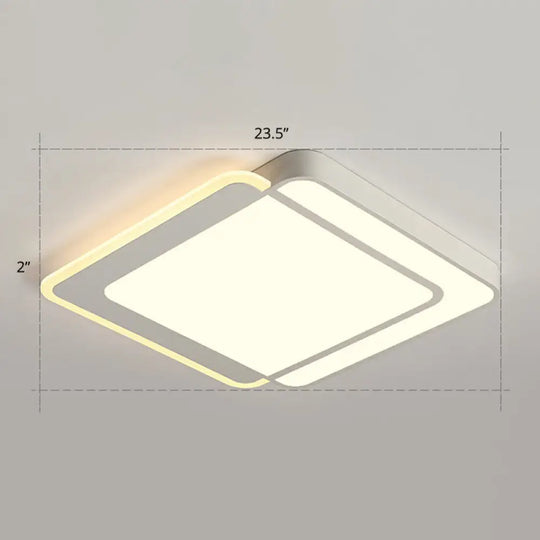Minimalist White Led Flush Mount Ceiling Light With Acrylic Diffuser / 23.5’ Warm