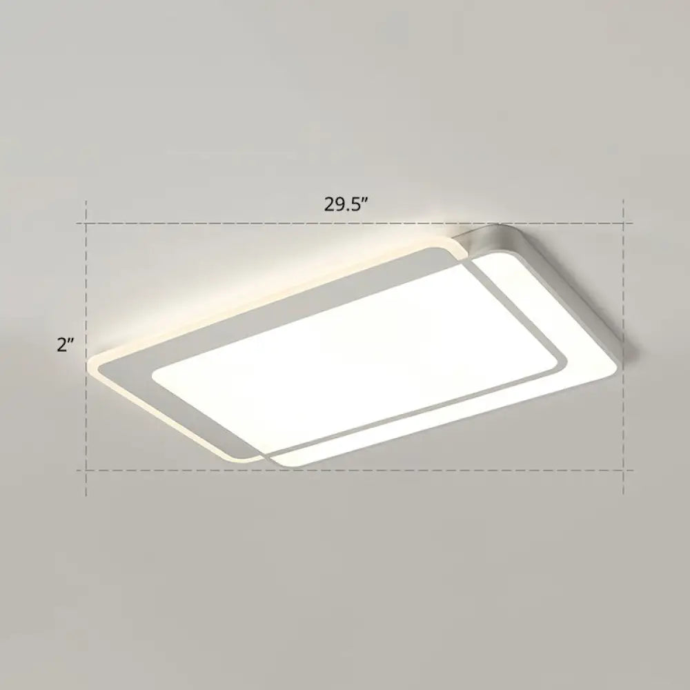 Minimalist White Led Flush Mount Ceiling Light With Acrylic Diffuser / 29.5’ Remote Control