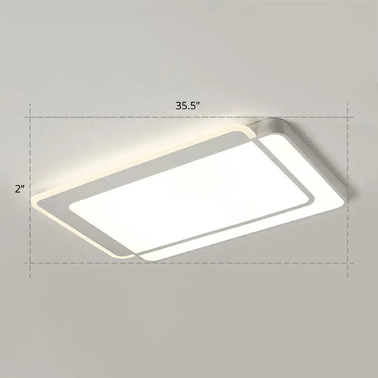 Minimalist White Led Flush Mount Ceiling Light With Acrylic Diffuser / 35.5’ Remote Control