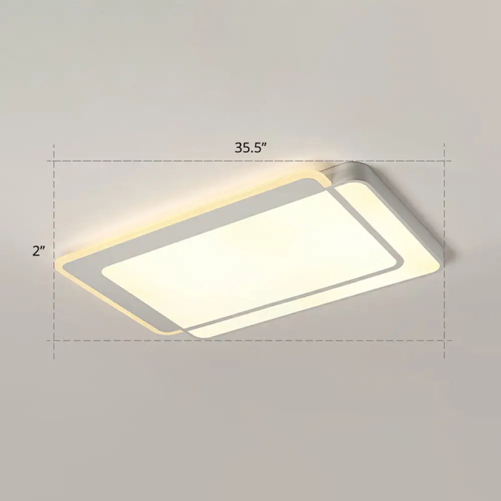 Minimalist White Led Flush Mount Ceiling Light With Acrylic Diffuser / 35.5’ Warm