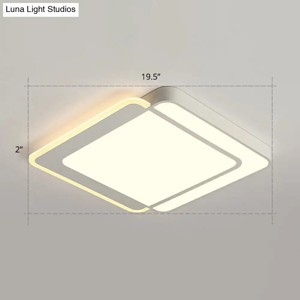 Minimalist White Led Flush Mount Ceiling Light With Acrylic Diffuser / 19.5 Warm