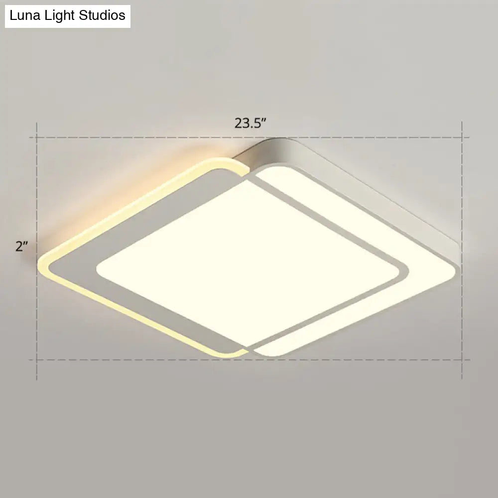 Minimalist White Led Flush Mount Ceiling Light With Acrylic Diffuser / 23.5 Warm