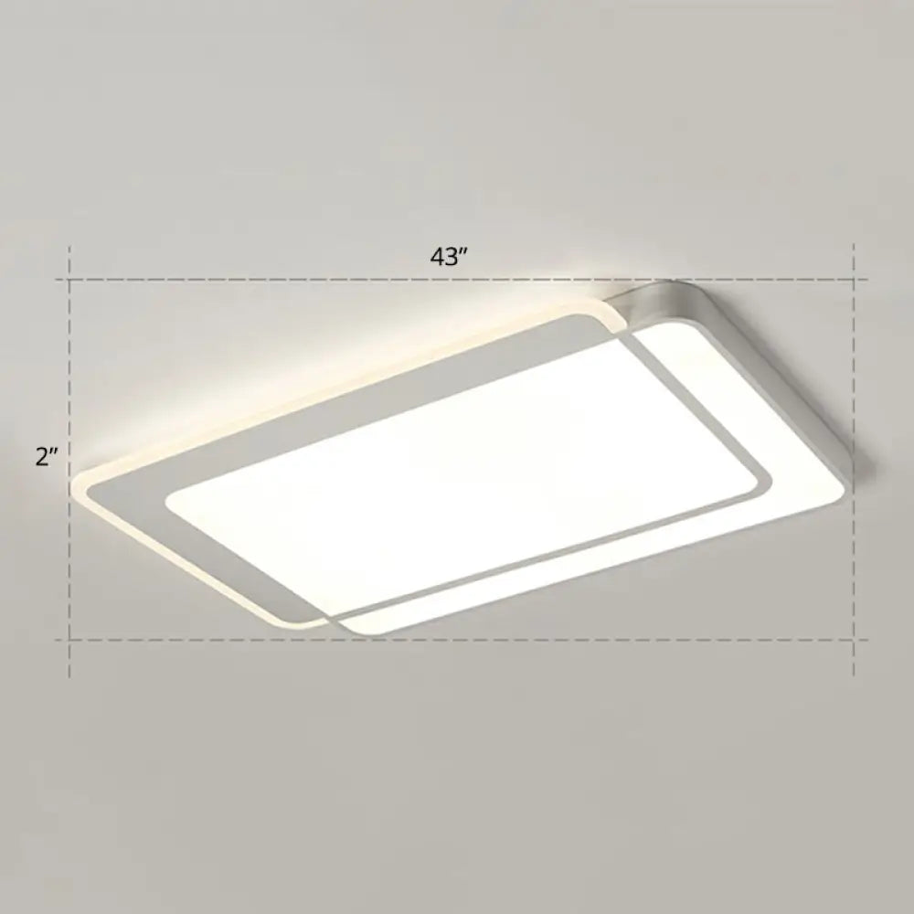 Minimalist White Led Flush Mount Ceiling Light With Acrylic Diffuser / 43’ Remote Control