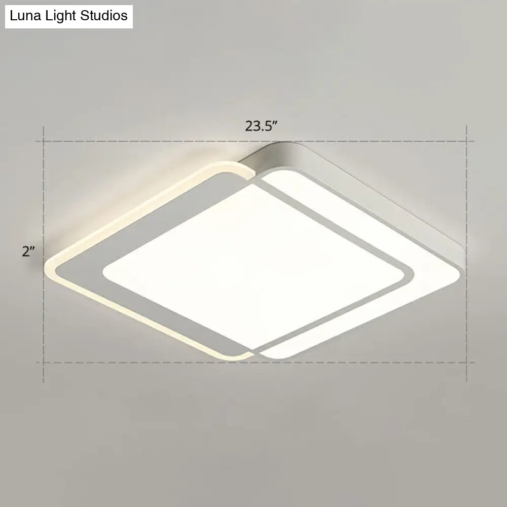Minimalist White Led Flush Mount Ceiling Light With Acrylic Diffuser / 23.5 Remote Control Stepless