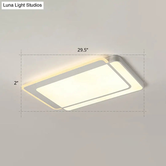 Minimalist White Led Flush Mount Ceiling Light With Acrylic Diffuser / 29.5 Warm