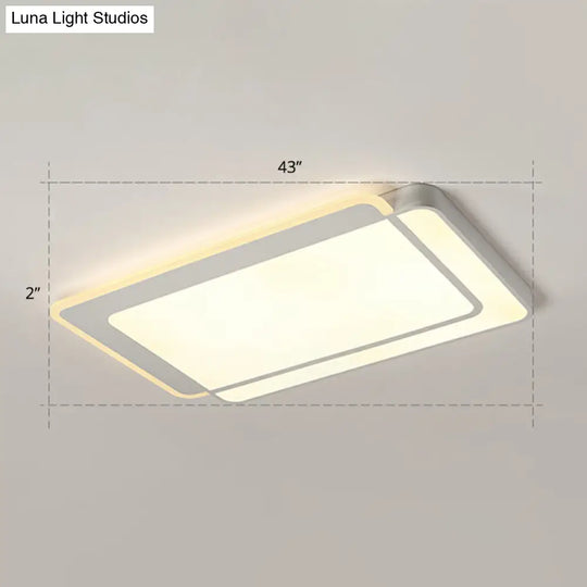 Minimalist White Led Flush Mount Ceiling Light With Acrylic Diffuser / 43 Warm