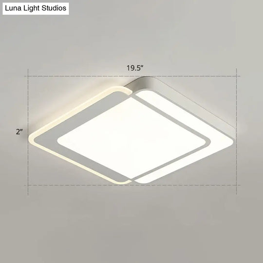 Minimalist White Led Flush Mount Ceiling Light With Acrylic Diffuser / 19.5 Remote Control Stepless