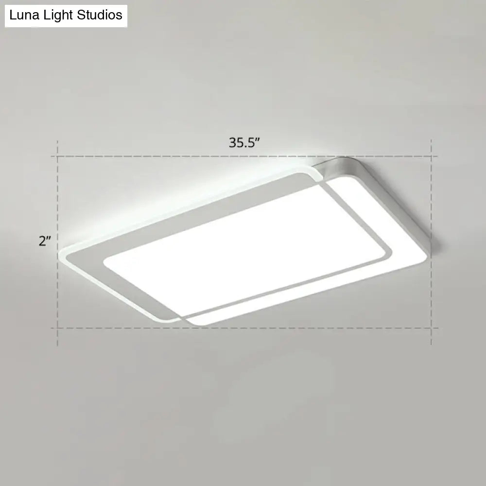 Minimalist White Led Flush Mount Ceiling Light With Acrylic Diffuser / 35.5