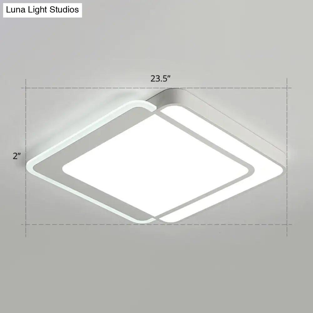 Minimalist White Led Flush Mount Ceiling Light With Acrylic Diffuser / 23.5