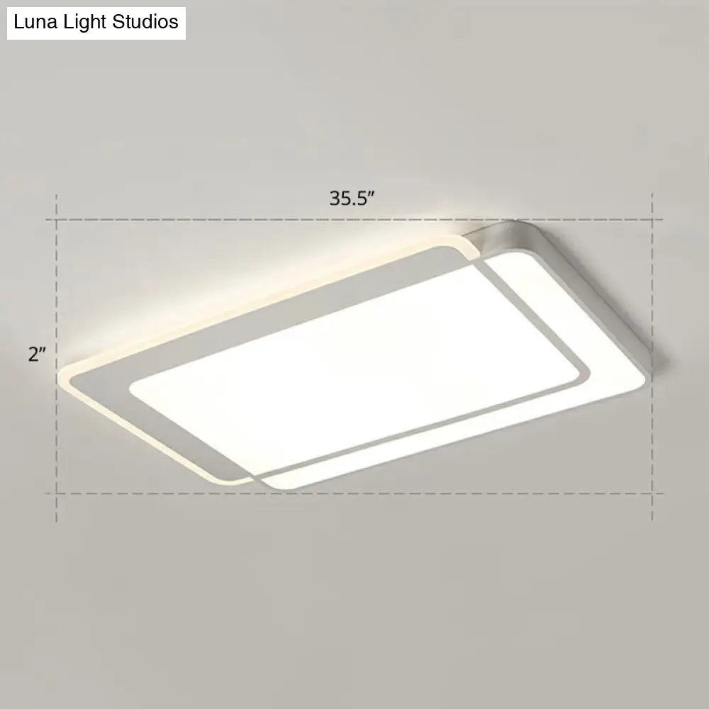 Minimalist White Led Flush Mount Ceiling Light With Acrylic Diffuser / 35.5 Remote Control Stepless