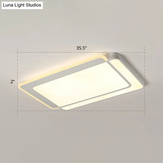 Minimalist White Led Flush Mount Ceiling Light With Acrylic Diffuser / 35.5 Warm