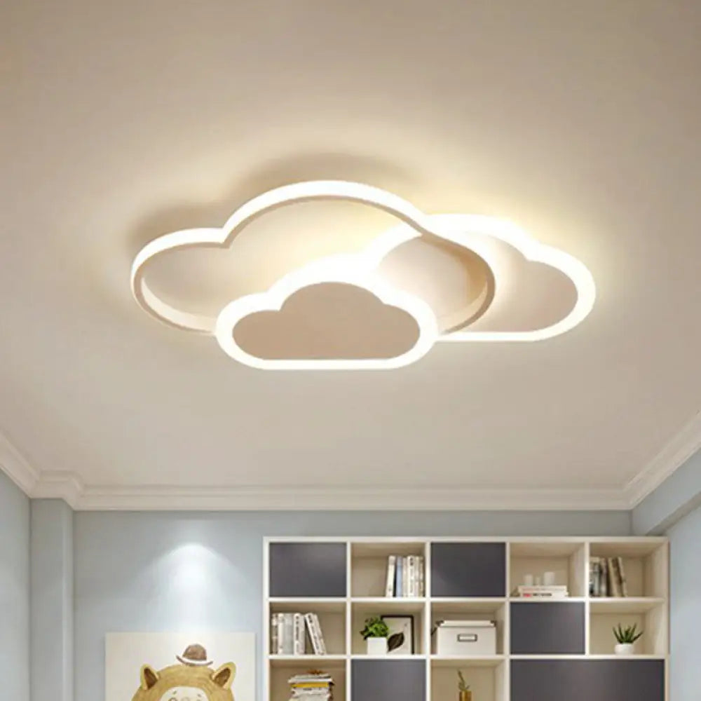 Minimalist White Led Flush Mount Fixture For Kids Bedroom - Metallic Cloud Design / 10’