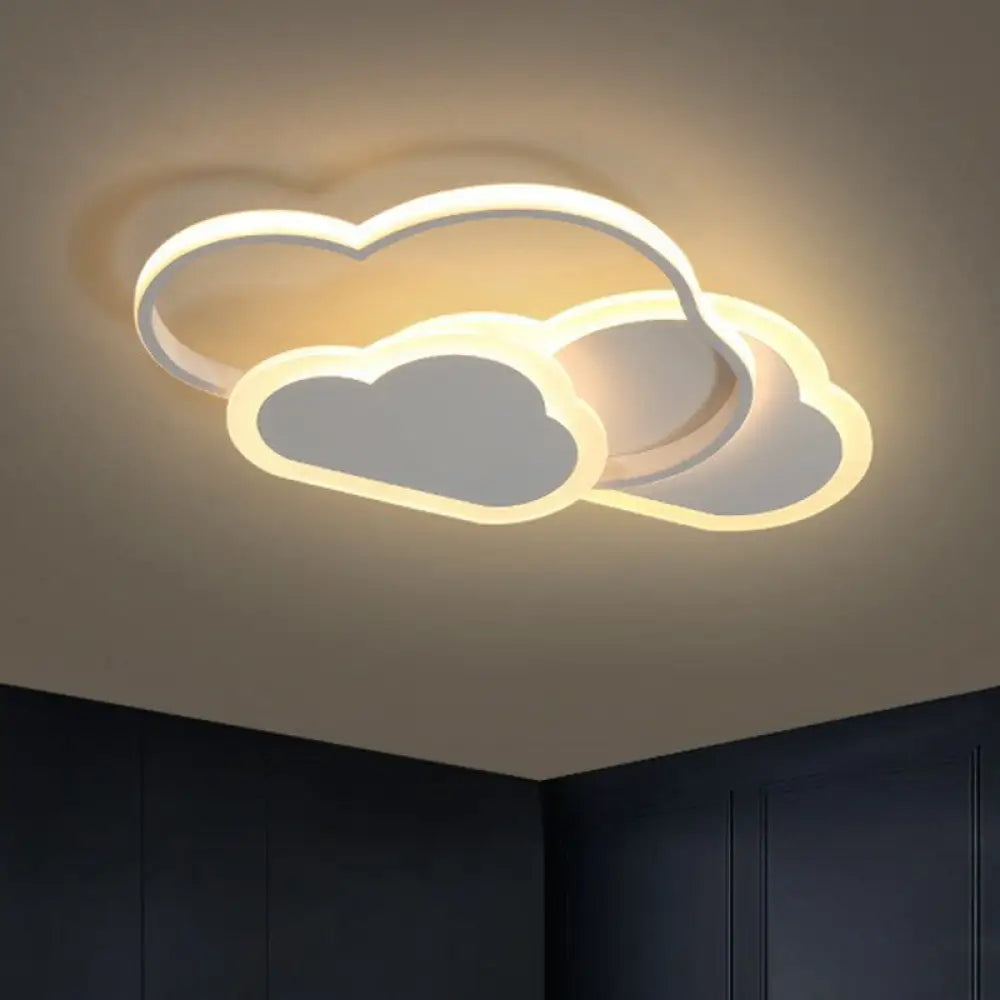 Minimalist White Led Flush Mount Fixture For Kids Bedroom - Metallic Cloud Design / 10’ Warm