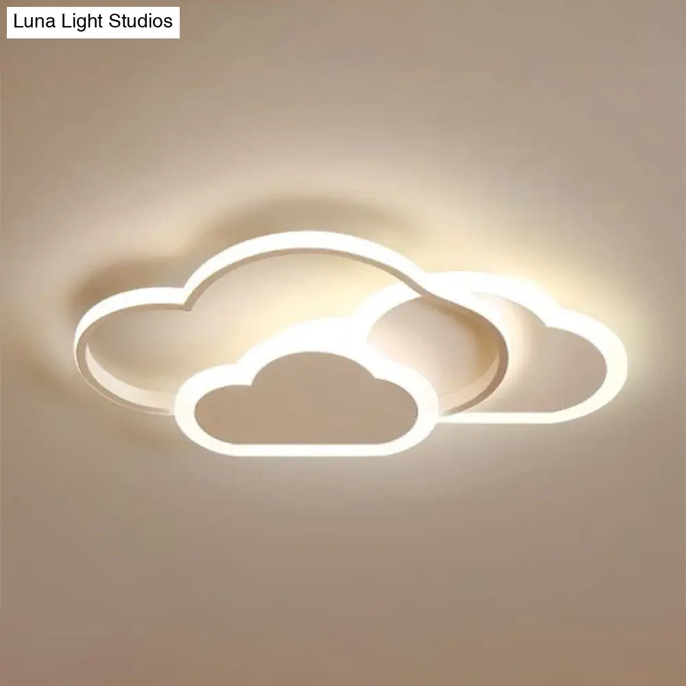 Minimalist White Led Flush Mount Fixture For Kids Bedroom - Metallic Cloud Design