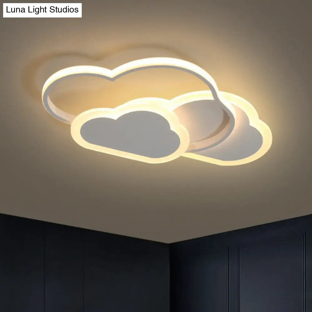 Minimalist White Led Flush Mount Fixture For Kids Bedroom - Metallic Cloud Design / 10 Warm