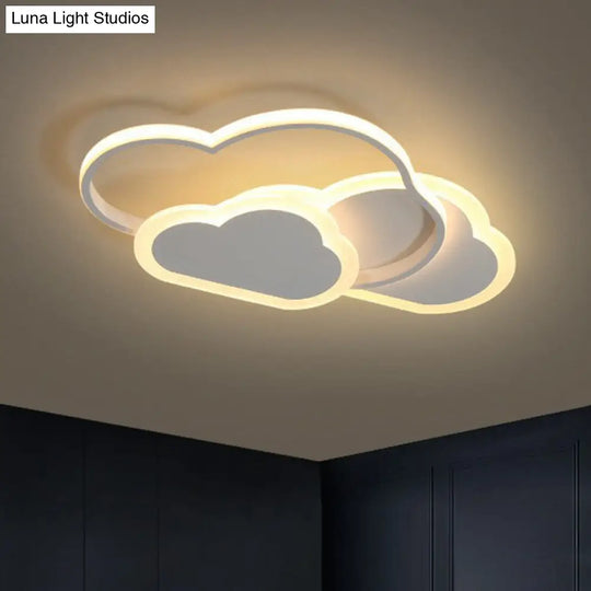 Minimalist White Led Flush Mount Fixture For Kids Bedroom - Metallic Cloud Design / 10 Warm