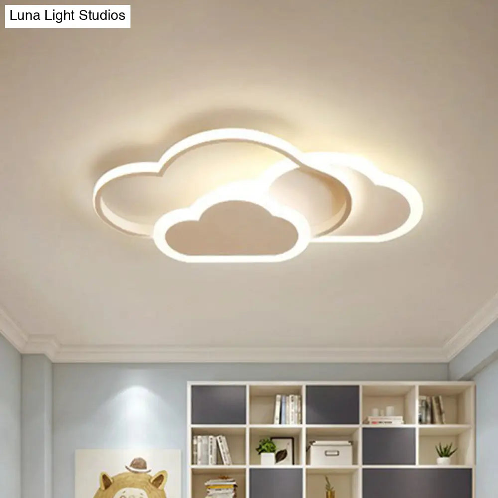 Minimalist White Led Flush Mount Fixture For Kids Bedroom - Metallic Cloud Design / 10