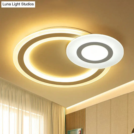 Minimalist White Led Flush Mount Fixture - Ultra-Thin Acrylic Lighting For Kids Bedroom / Circle