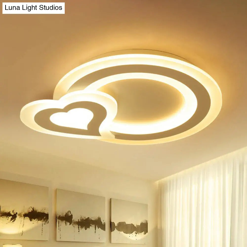 Minimalist White Led Flush Mount Fixture - Ultra-Thin Acrylic Lighting For Kids Bedroom / Loving