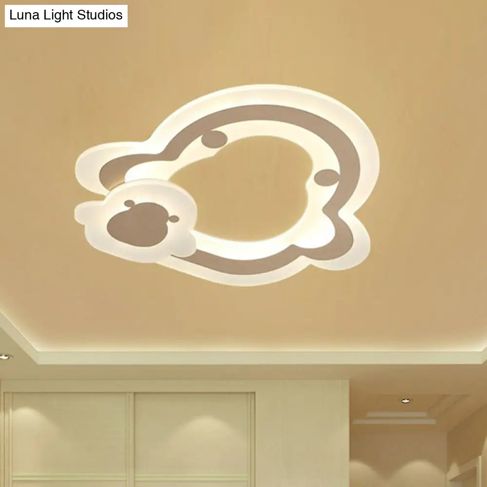 Minimalist White Led Flush Mount Fixture - Ultra-Thin Acrylic Lighting For Kids Bedroom / Penguin