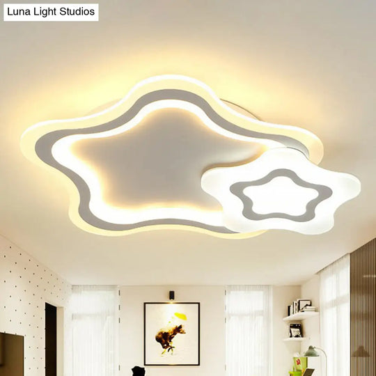 Minimalist White Led Flush Mount Fixture - Ultra-Thin Acrylic Lighting For Kids Bedroom / Star