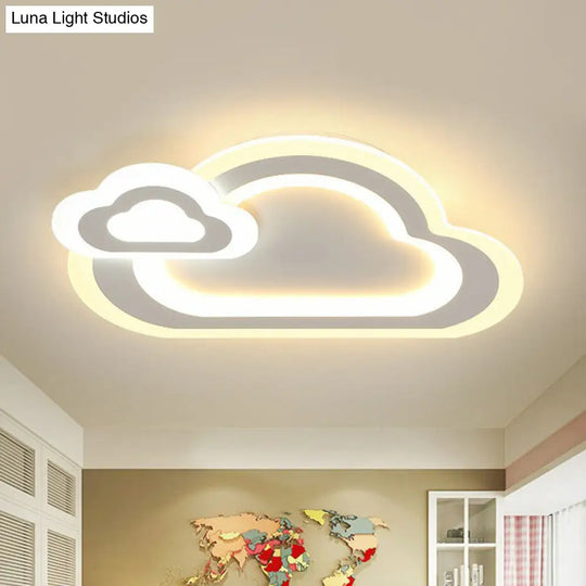 Minimalist White Led Flush Mount Fixture - Ultra-Thin Acrylic Lighting For Kids Bedroom / Cloud