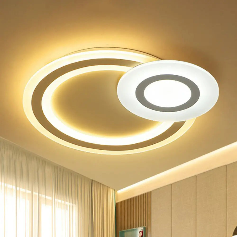Minimalist White Led Flush Mount Fixture - Ultra - Thin Acrylic Lighting For Kids Bedroom / Circle