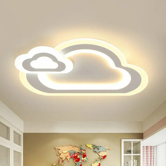 Minimalist White Led Flush Mount Fixture - Ultra - Thin Acrylic Lighting For Kids Bedroom / Cloud