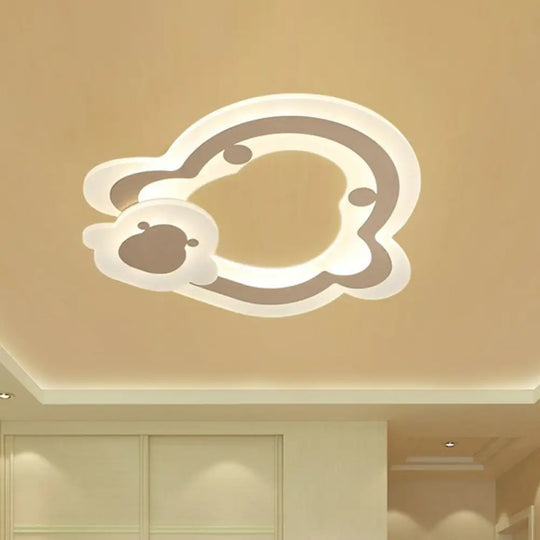 Minimalist White Led Flush Mount Fixture - Ultra - Thin Acrylic Lighting For Kids Bedroom / Penguin