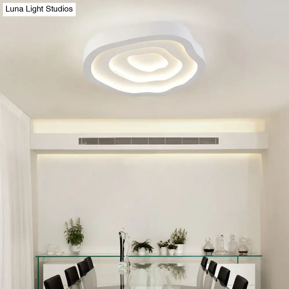 Minimalist White Led Flush Mount Lamp - 21/25 Wide Tree-Ring Ceiling Light With 3 Color Options