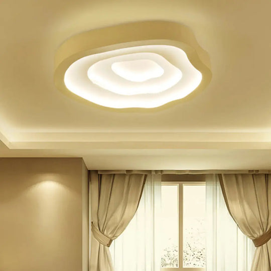 Minimalist White Led Flush Mount Lamp - 21’/25’ Wide Tree - Ring Ceiling Light With 3 Color