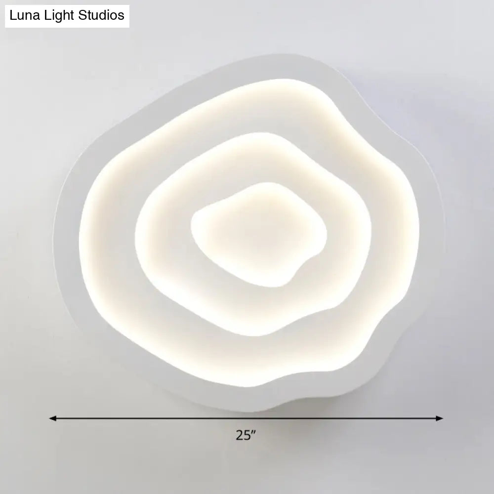 Minimalist White Led Flush Mount Lamp - 21/25 Wide Tree-Ring Ceiling Light With 3 Color Options